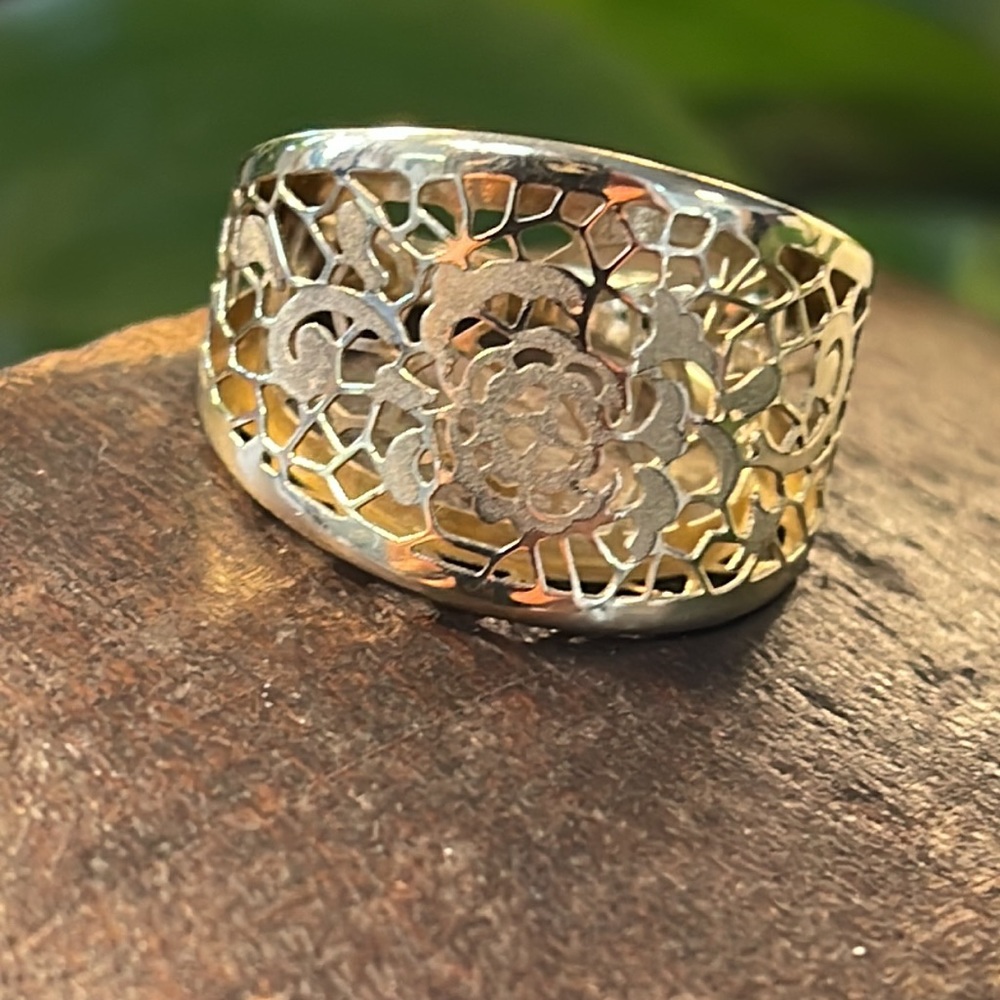 14k Wide band Filigree ring